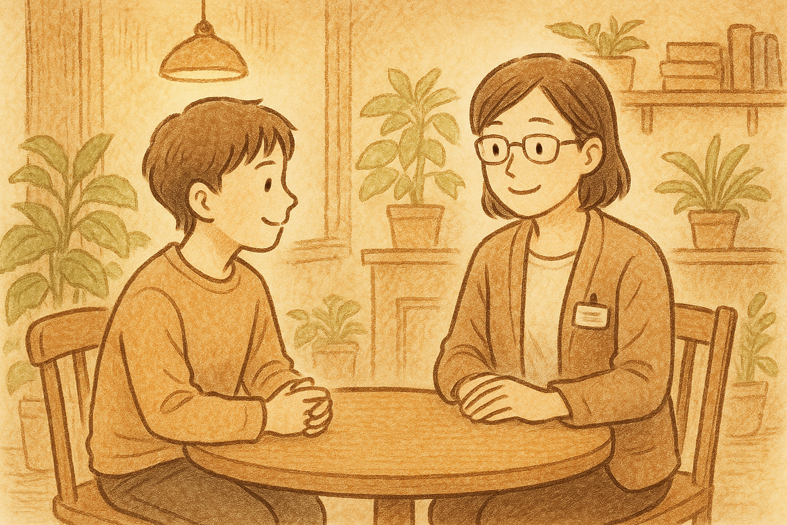 支援員と福祉サービスについて相談する若者