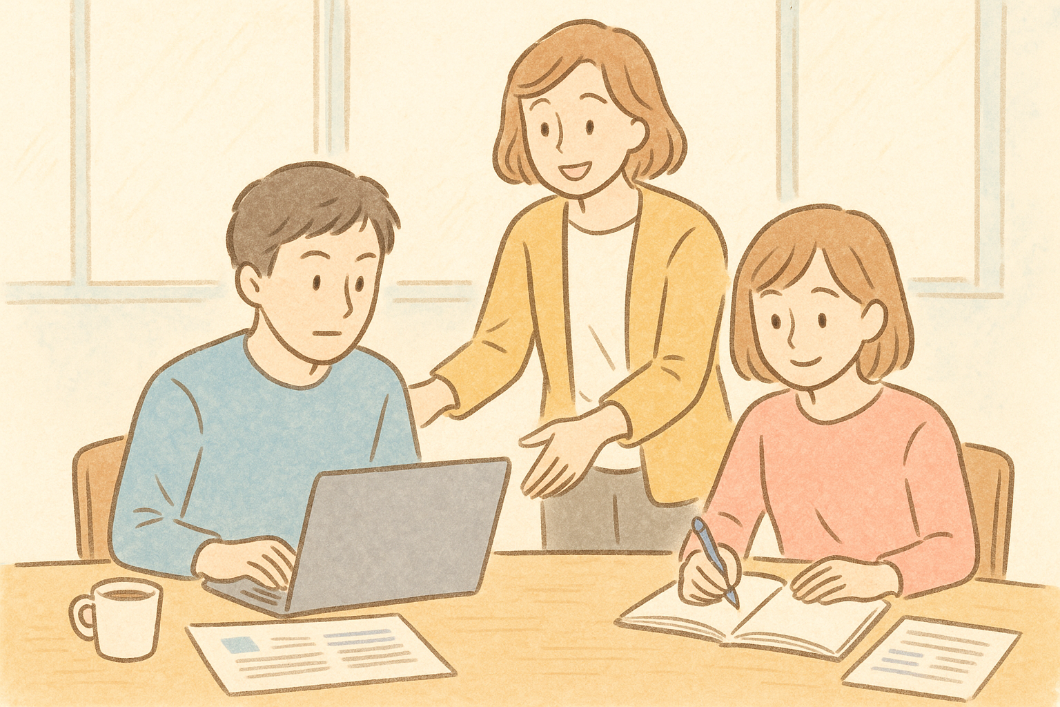 就労移行支援で書類作成や作業訓練をする若者