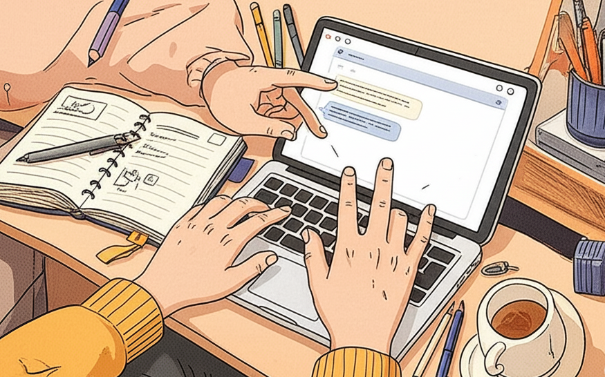 カフェベルガでAIツールを試す利用者の手元と画面