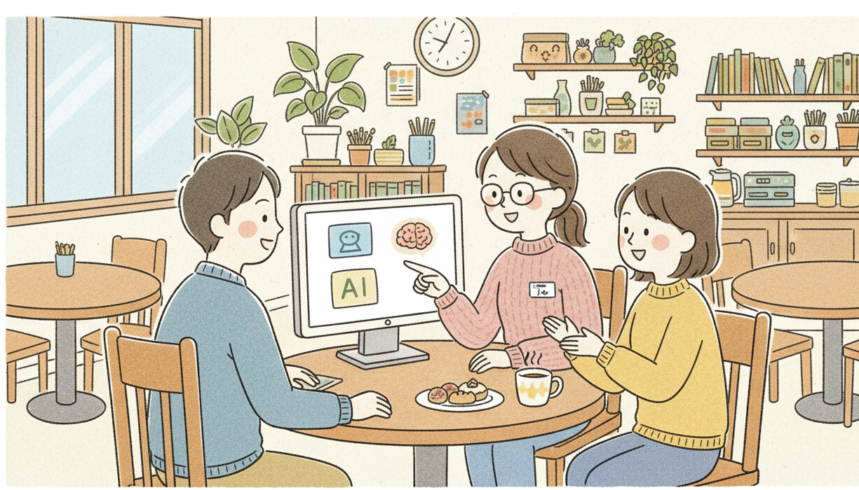 AIの使い方を支援者に相談しながら就労準備する若い人