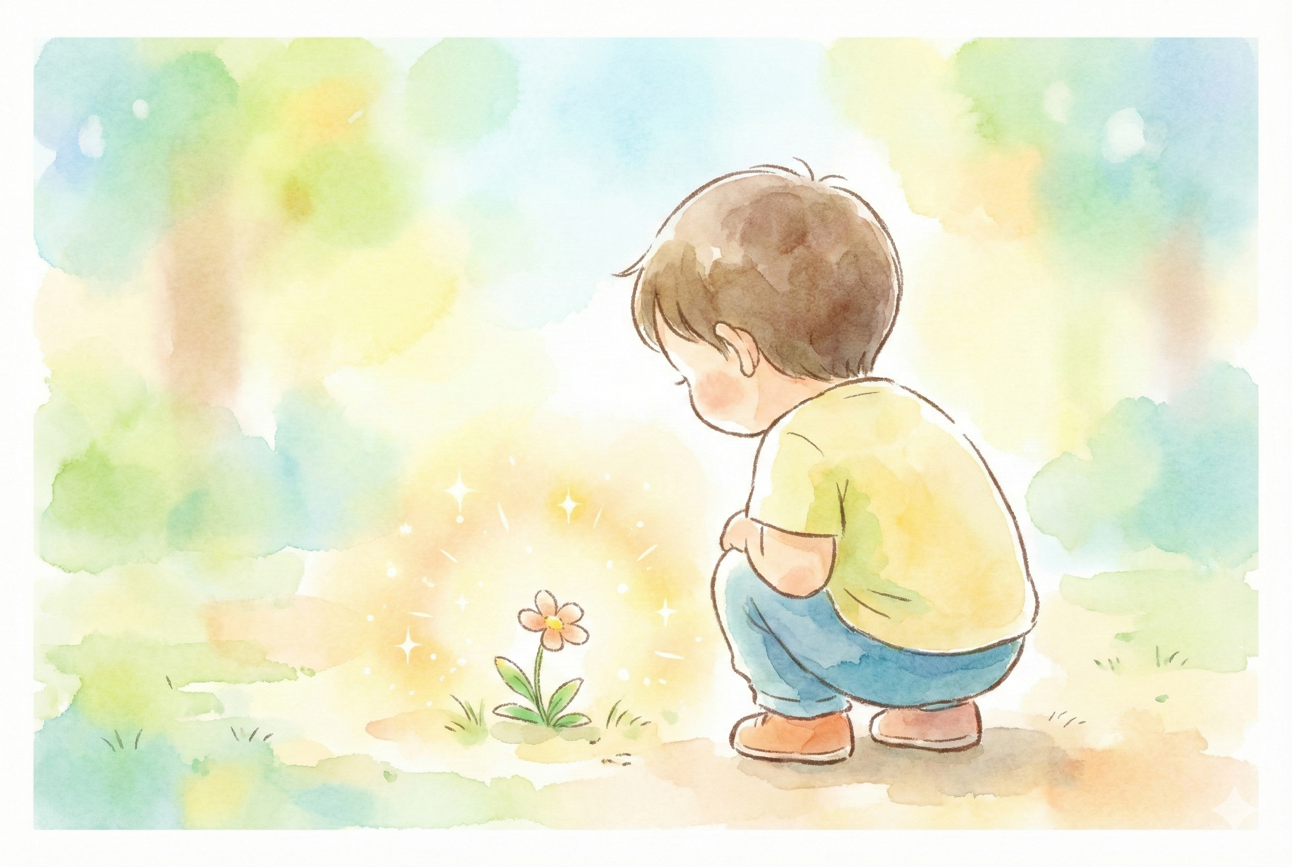 輝いている花に気がついた若者