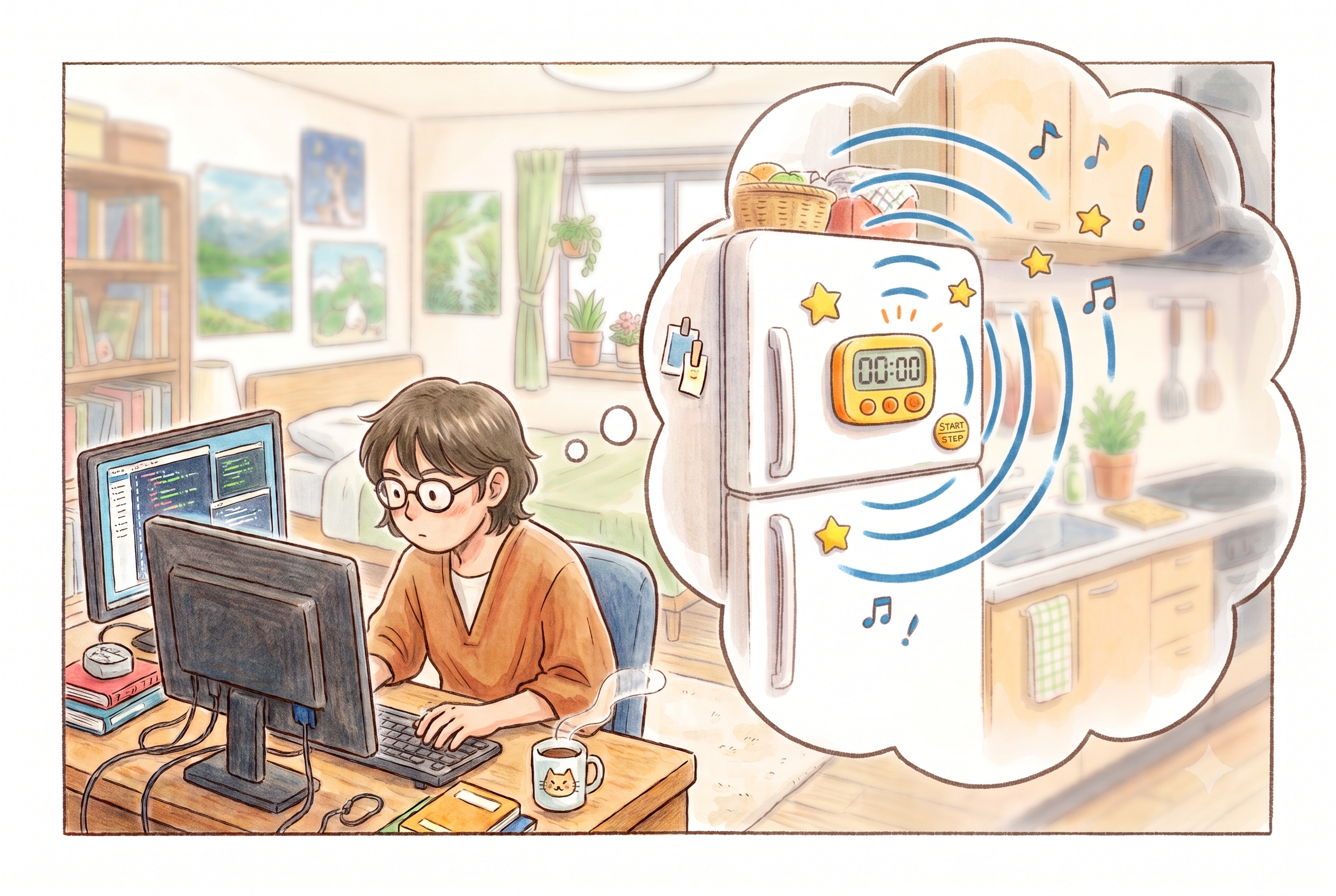 隣の部屋のタイマーの音を聞いて作業を中断する発達障害者